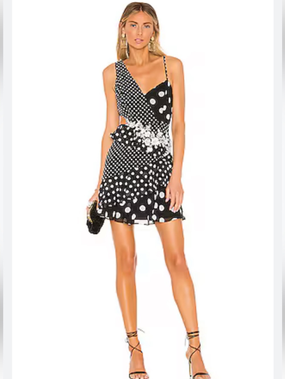 BCBGMaxAzria Black and White Polka Dot Spaghetti Strap Dress
